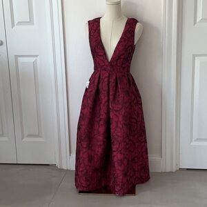 NWT Anthropologie Red Pleated Midi Dress Plunge Neckline